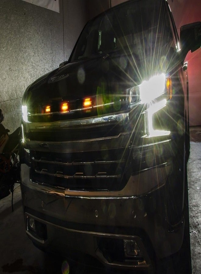 iJDMTOY 3pc Super Bright Amber Full LED Center Grille Running/Position Lights w/Mounting Brackets, Compatible With 2019/2020-up Chevrolet Silverado 1500 2500HD 3500HD (Dark Smoked Lens) - Image 4